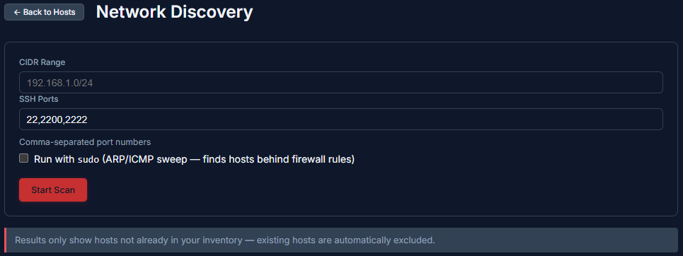 Network Discovery sweeping a CIDR range and importing new hosts