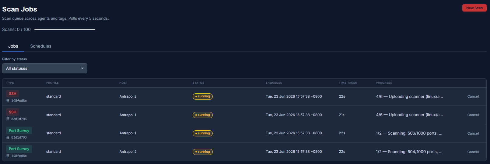 The Scan Jobs queue on the Jobs tab