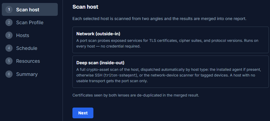 New Scan wizard step 1: Scan host