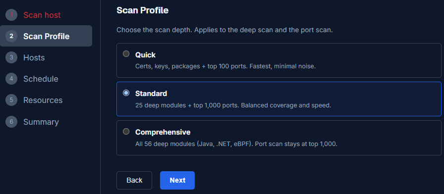 New Scan wizard step 2: Scan Profile