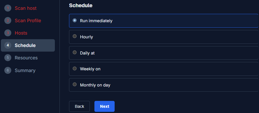 New Scan wizard step 4: Schedule